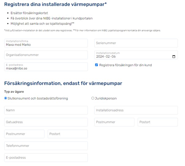 Registrera installerade värmepumpar